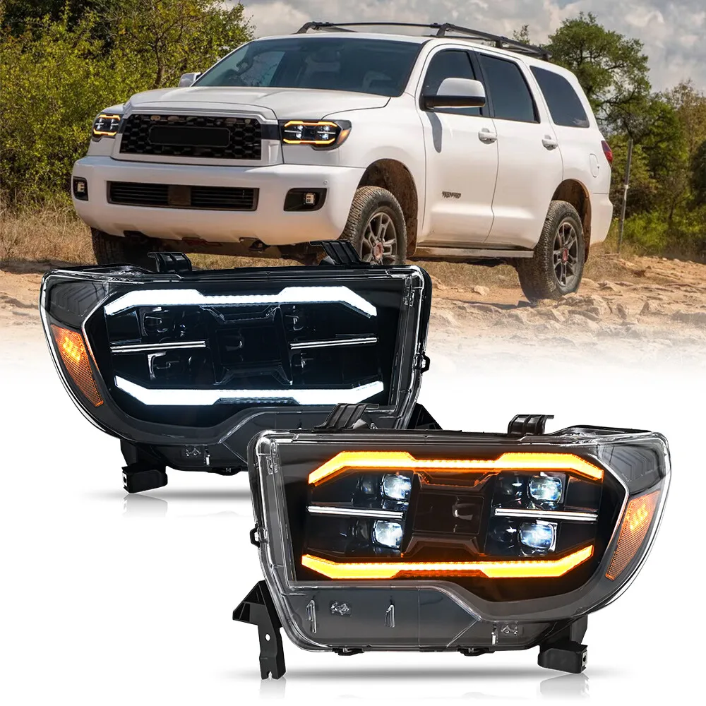 

1 комплект для Toyota Tundra 2007-2013 гг. 2008-2017 Sequoia, полностью светодиодная фара, фара DRL, указатель поворота, передние фары