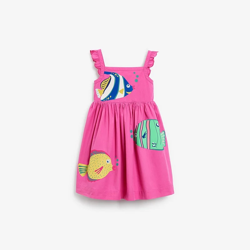 Little maven Toddler Girls Sleeveless Dresss Animals Cownfish Print Girl Beach Floral Dresses Kids Party Dresses for Kid Clothes