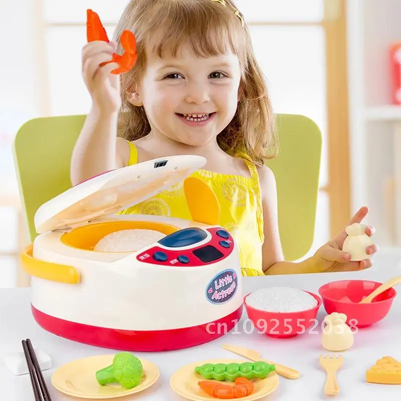 19pcs/set Spray Sound Music Electric Rice Cooker Interactive Cooking Kitchen Tableware Simulation Toy Fruit Set food Vegetable