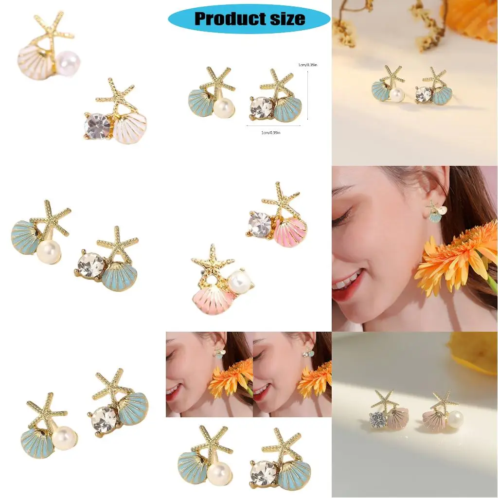 Earrings Featuring Zircon And Imitation Pearls Alloy Jewelry Gift Ocean Theme Ear Accessories
