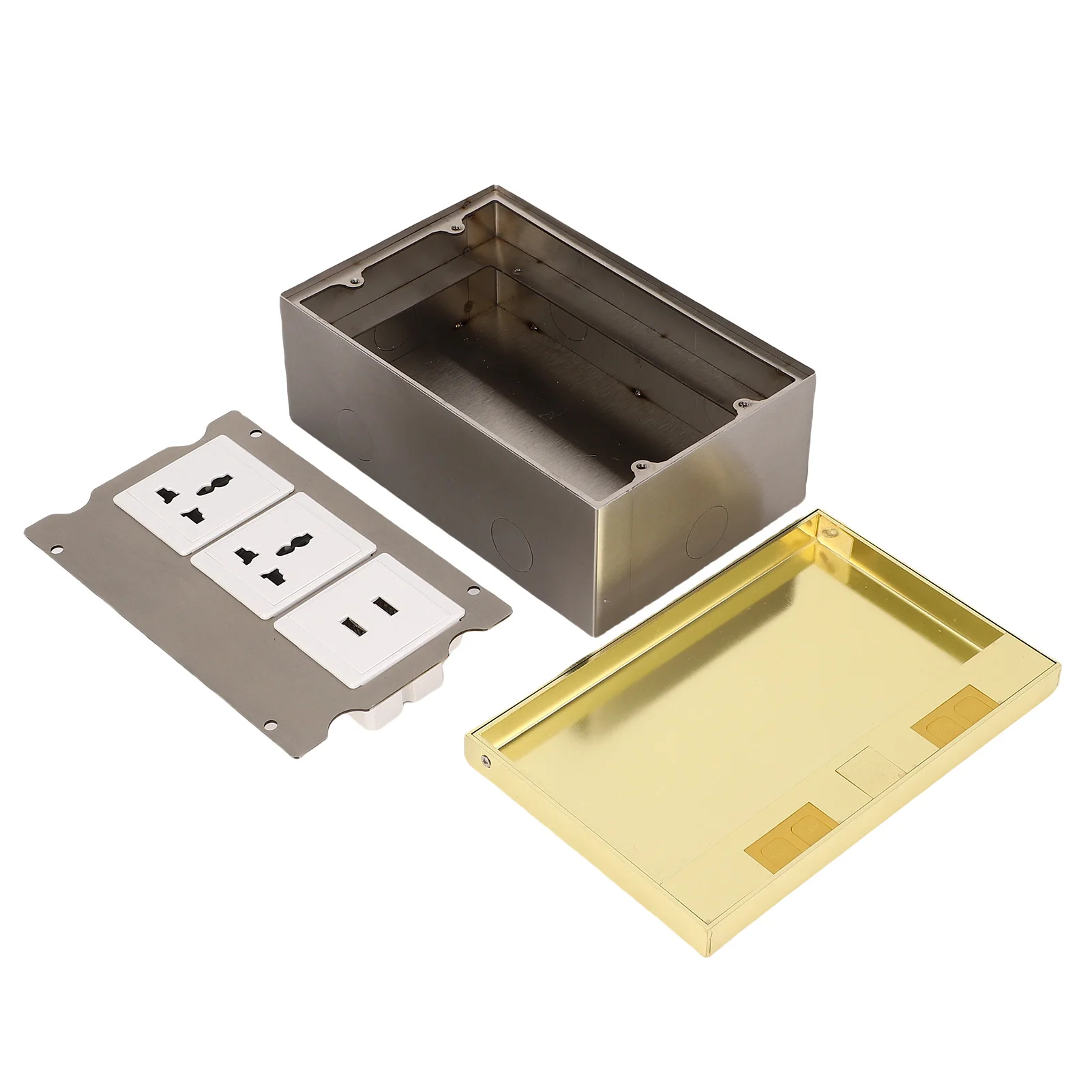 مقبس أرضي غائر 4000 وات غطاء 2 أوعية صندوق مخرج أرضي مجوف 16A 2 منافذ USB من الفولاذ المقاوم للصدأ PC للمكتب