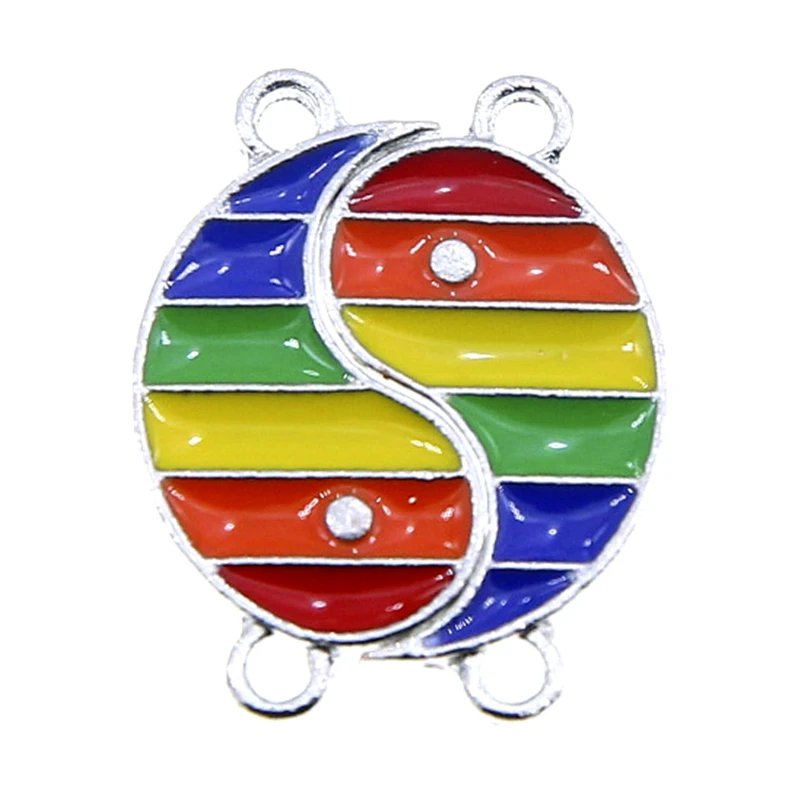 50pcs Enamel Yin and Yang Rainbow Charms Tai Chi Double Hanging Pendants for Bracelets Necklace DIY Jewelry Making Accessories