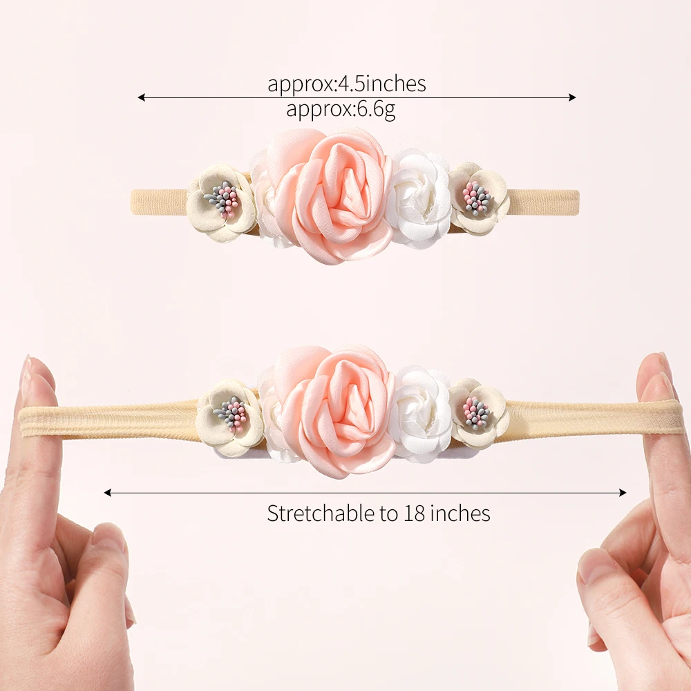 Sweet Baby Elastic Nylon Headband Newborn Flower Lace Bow Hair Bands for Girl Infant Toddler Soft Babe Hair Accessories 5pcs/set