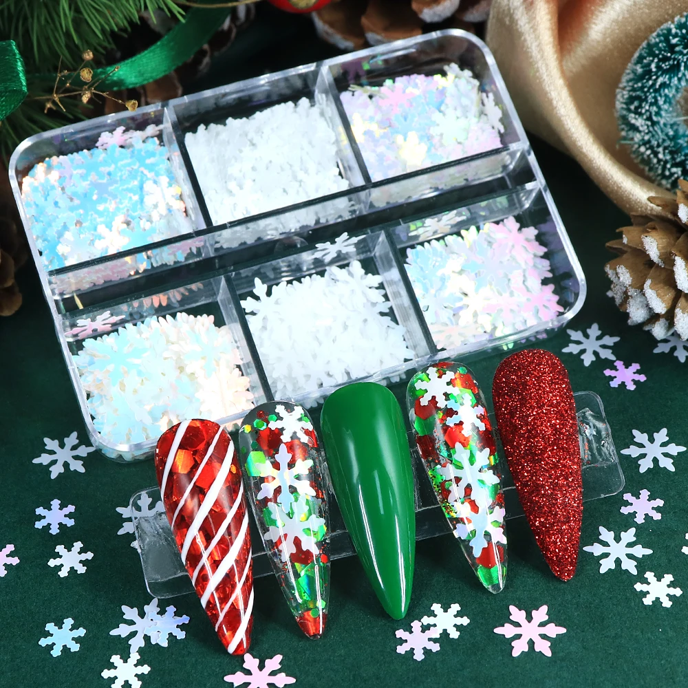 Flocon de neige de noël paillettes Nail Art décorations accessoires mélangés flocons de neige colorés ongles flocons Style de noël conception d'ongles