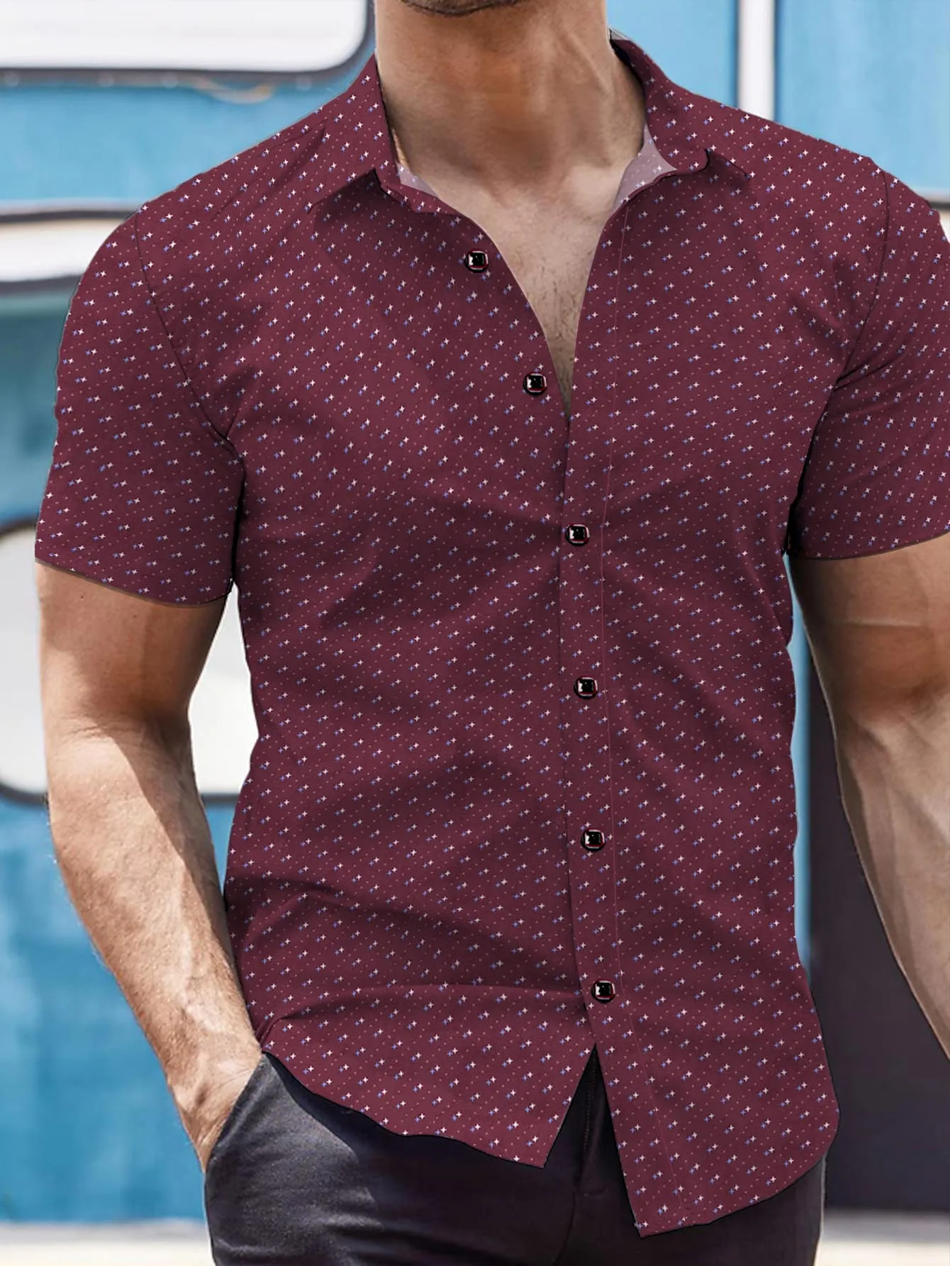 Men's Star Dots Printing Short Sleeve Button Up Shirts Floral Dressing Shirts Short Sleeve Button Down Shirts Casual Shirts for