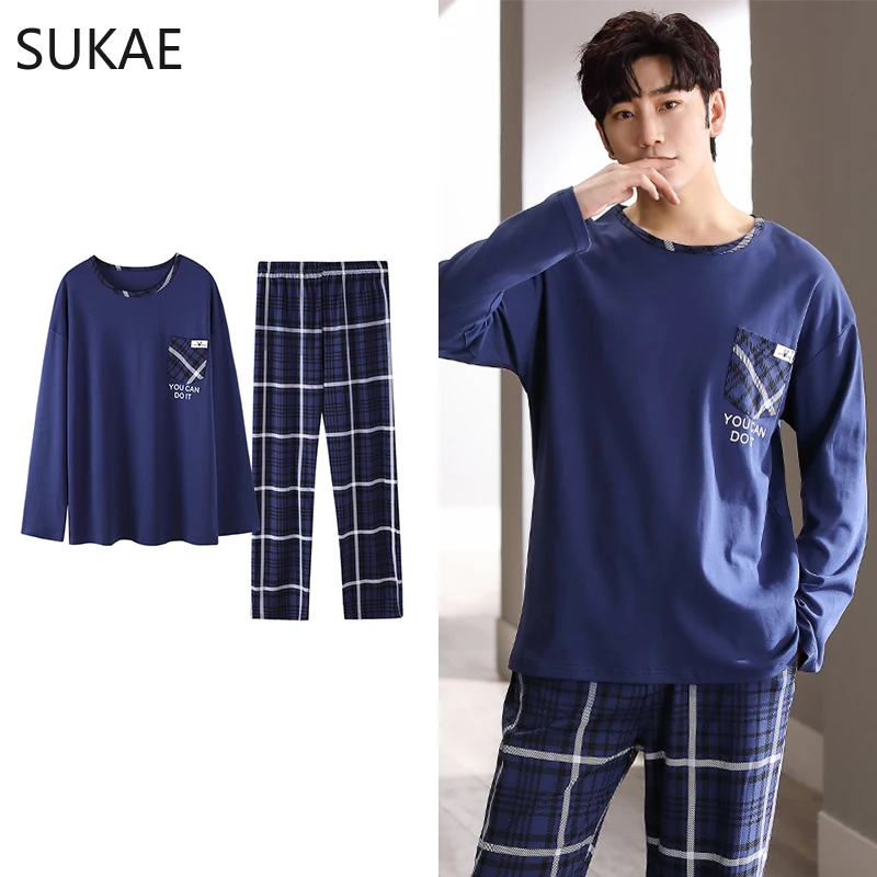 SUKAE Soccer Print Men L-4XL Big Minimalist Pijama Sleepwear Autumn Winter New Cotton Man Pajama Long Sleeves Homewear Gentleman