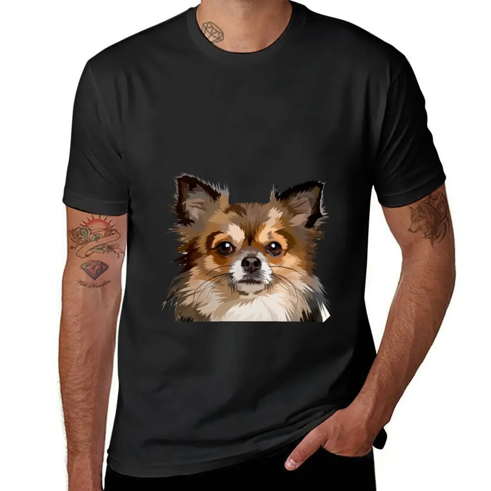 Long haired Chihuahua Brown Head Face T-Shirt plus size tops blacks compression shirt men