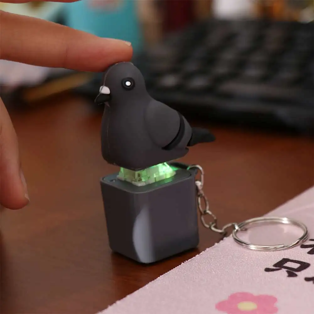 Flash Effects Monkey Button Keychain with LED Sensory Design Pigeon Voice Key Ring Fidget Colorful Lights Lamb Sounds Pendant
