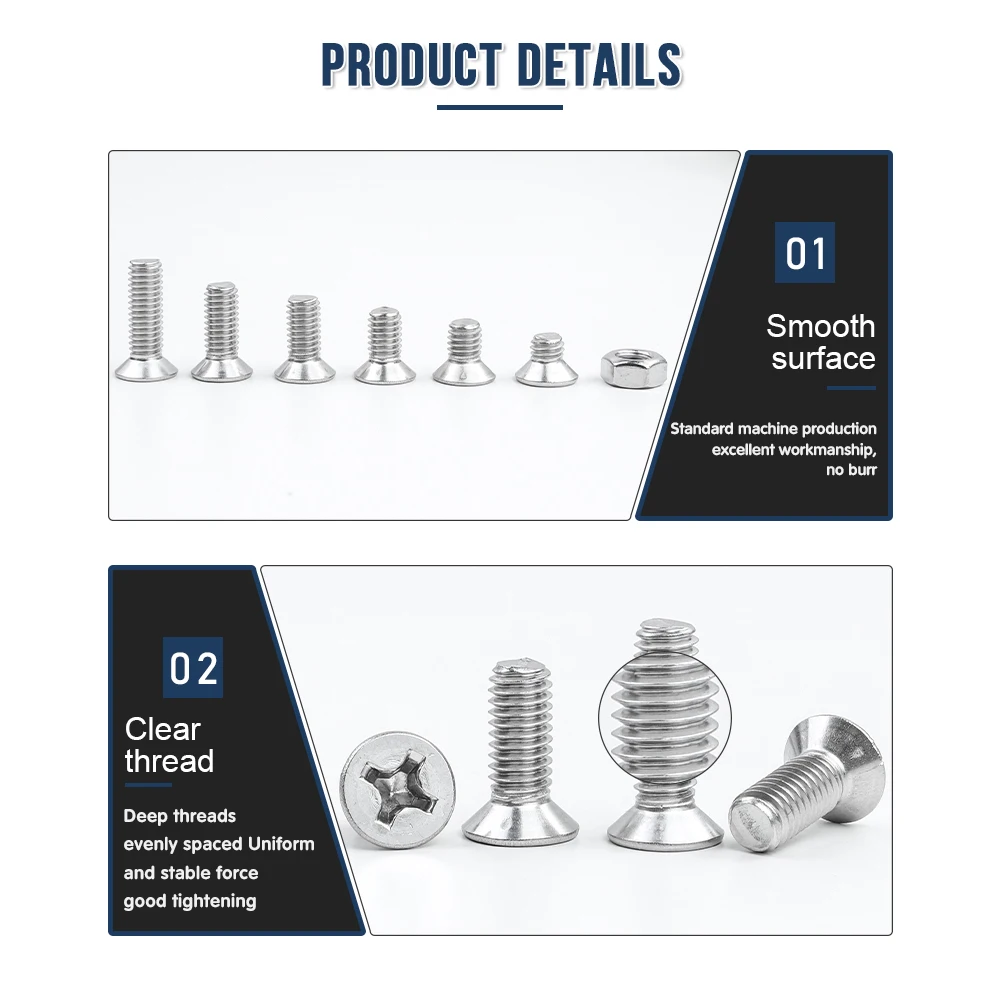 Flat Head Cross Phillips Laptop Screw M1.2 M1.4 M1.6 M2 M2.5 M3 M4 M5 M6-M10 Stainless Steel Machine Screw for Computer Notebook