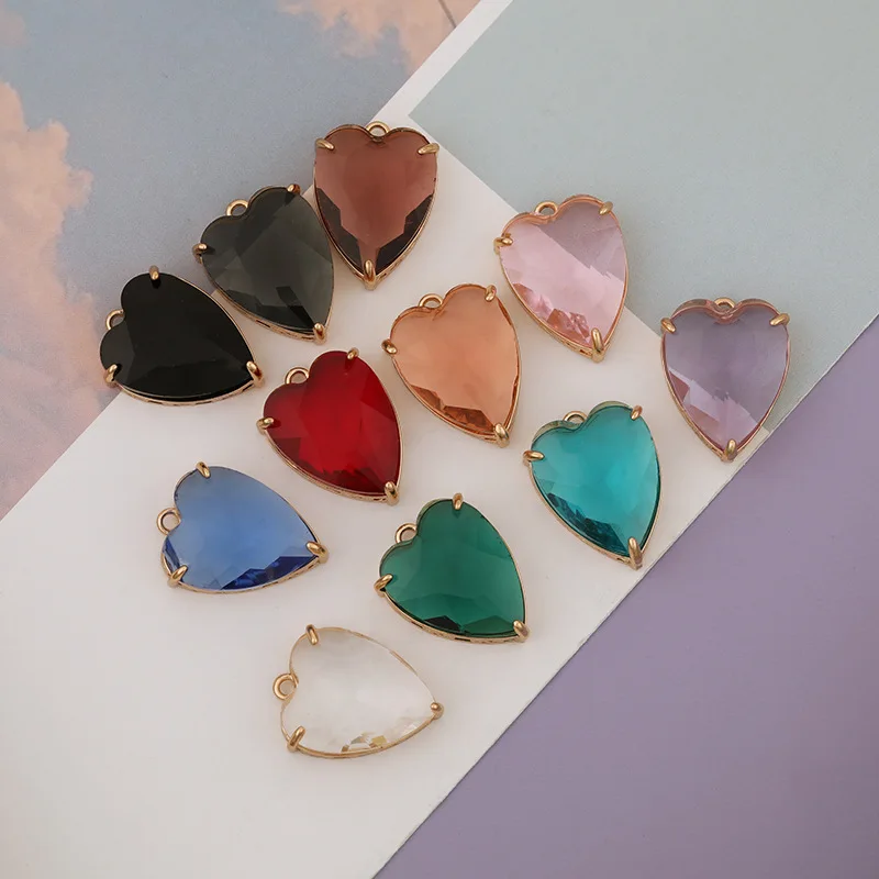 10pcs/ Bag Fashionable Crystal Glass Zircon Heart Pendant Handmade DIY Jewelry Accessories Available in Multiple Colors