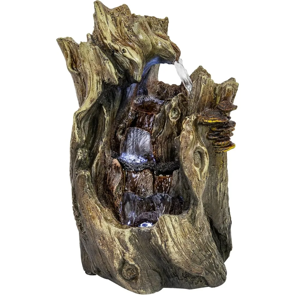 

Каскадные пещеры 14-дюймовый настольный фонтан для помещений со светодиодной подсветкой - электрический погружной насос - смола