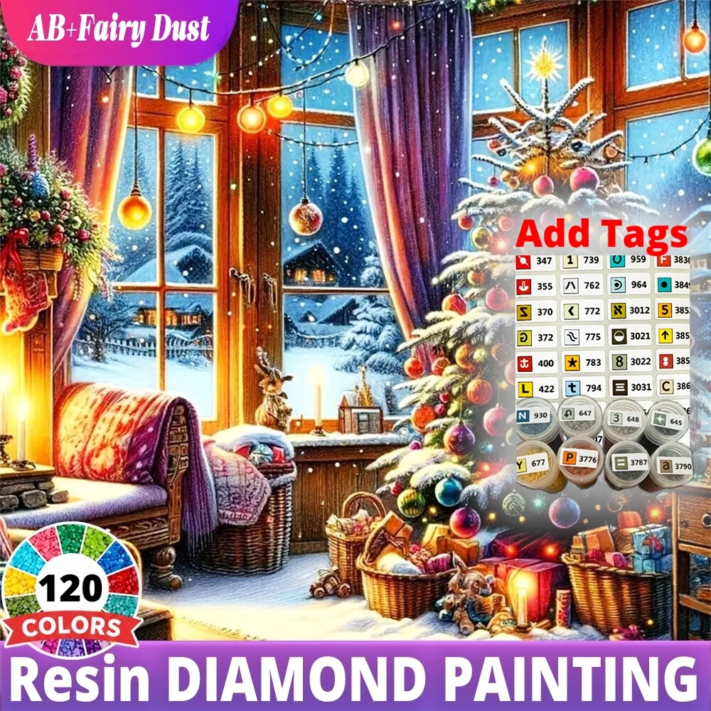 120 Color Resin Vintage Christmas Window Snowy StillLife AB Fairy Dust Diamond Mosaic Full Square Round Painting Home Decor
