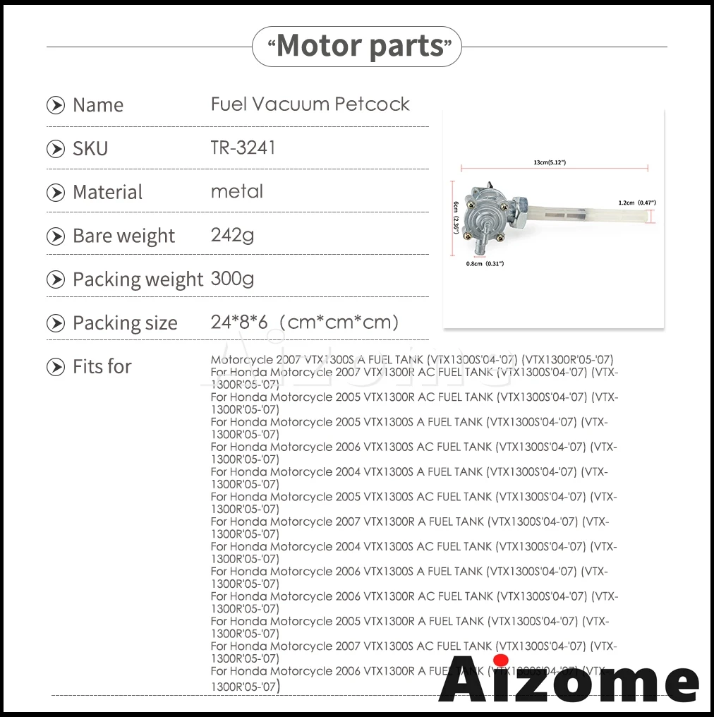 1pc Motorcycle Tank Gas Fuel Vacuum Petcock Tap 16950-MEM-674 For Honda VTX 1300 VTX1300C VTX1300T VTX1300R VTX1300S 2004-2009