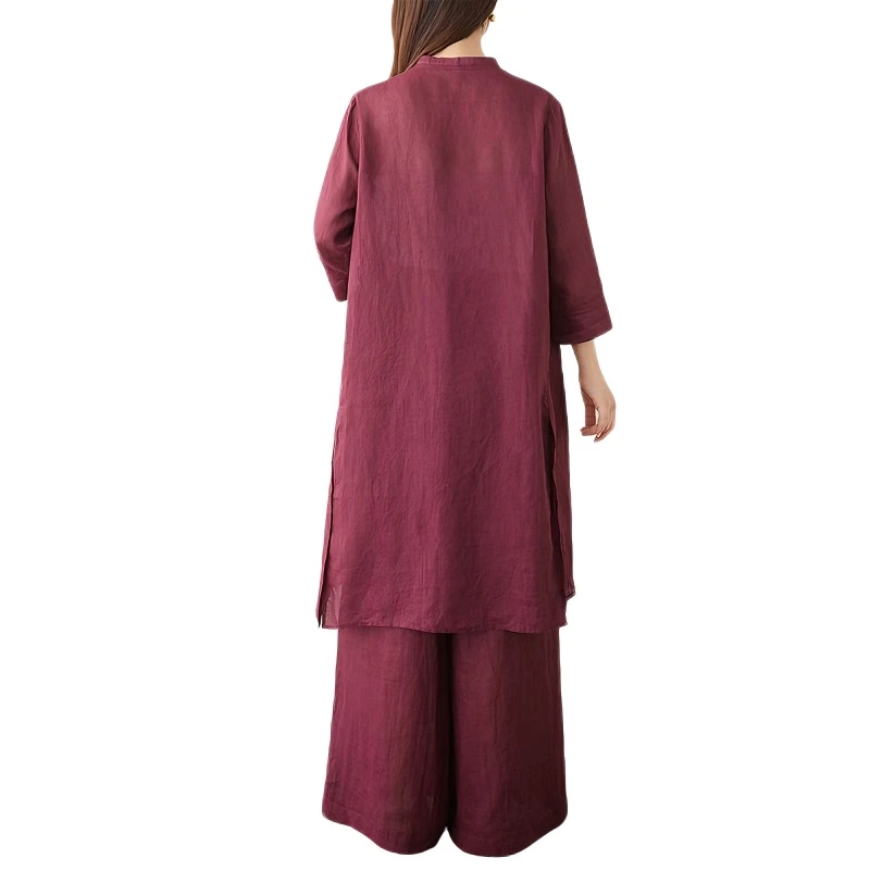Elegant Chinese Tai Chi Shirt Women's Flowing Top Summer New Style Zen Tea Clothing Two-Piece Set Ethereal Traditional Chinese