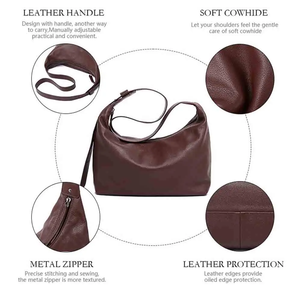 Motingsome Full Grain Cowhide Shoulder Bag for Women Retro Messenger Bags Lady Luxury Cowhide Simple Multi-layer Crossbody Bag