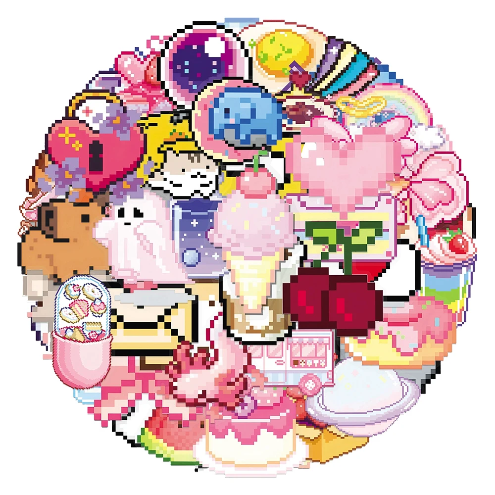 

10/30/50pcs Ins Style Cute Pixel Style Stickers Funny Cartoon Animal Decals Diary Guitar Phone Laptop Creative Graffiti Sticker