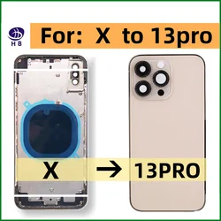 For iPhone X to13 Pro Big camera Housing Rear Battery Midframe Replacement X Like 13PRO Back Cover X Modify Become 13 PRO Frame