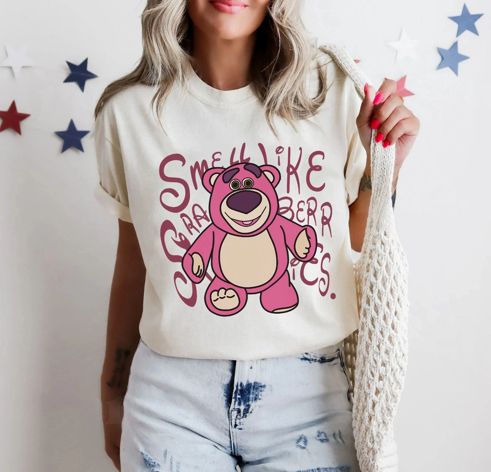 

Disney Pixar Toy Story Bear Strawberry Flavor Unisex Shirt Cotton Streetwear Casual Comfort top