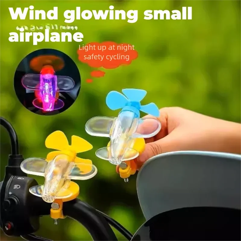Wind Powered LED Airplane Night Light Ornament Rotating Motorcycle Handbar Car Rearview Mirror Decoration Eco-Friendly Motion