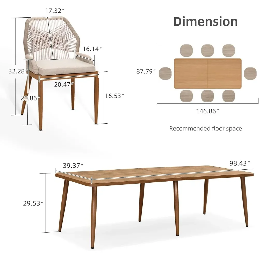 Dining Set Patio Metal Rectangular Table and Wicker Rattan Chairs 11 Pieces Garden Kitchen Modern Outdoor Furniture Sets