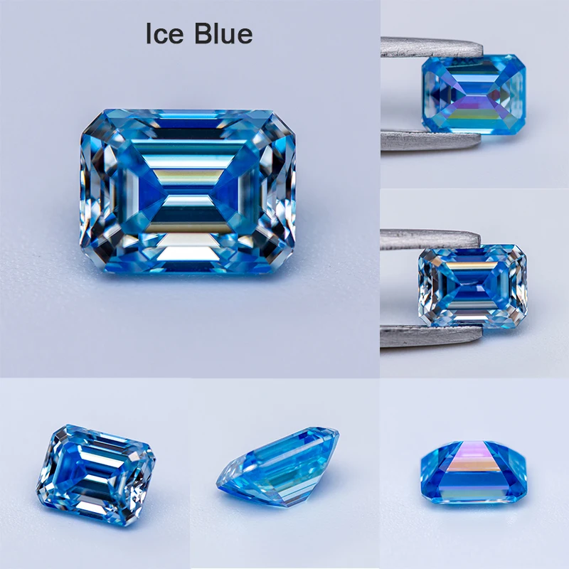 Moissanite Loose Stone VVS1 Emerald Cut Multiple Colors Pass Diamodn Tester Charms Beads for Jewelry Making with Certificate