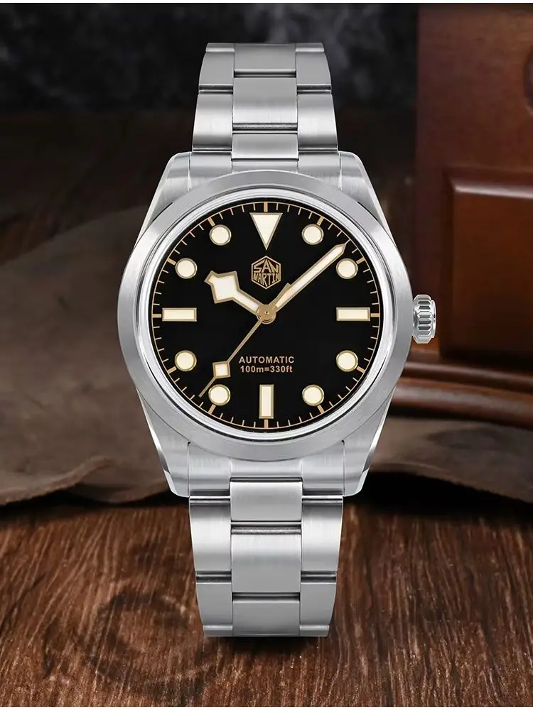 سان مارتن 38 مللي متر استكشاف ساعة للرجال NH35 الميكانيكية التلقائي ساعة يد رياضية جديدة BGW-9 سوار 100 متر مقاوم للماء SN0107-3/4