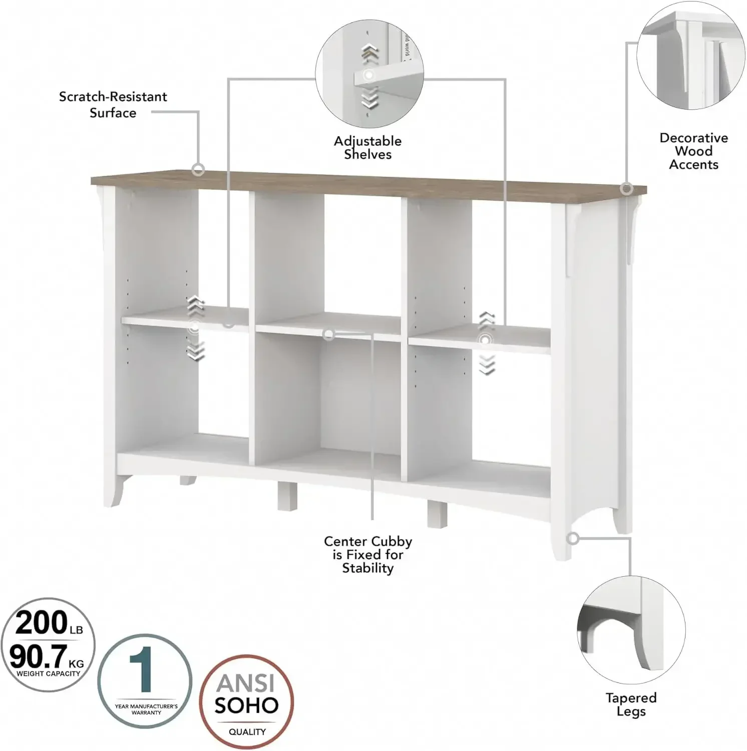 Hot SalesHot Sales Salinas 6-Shelf 30-Inch H Cube Bookcase, Gray/Pure White