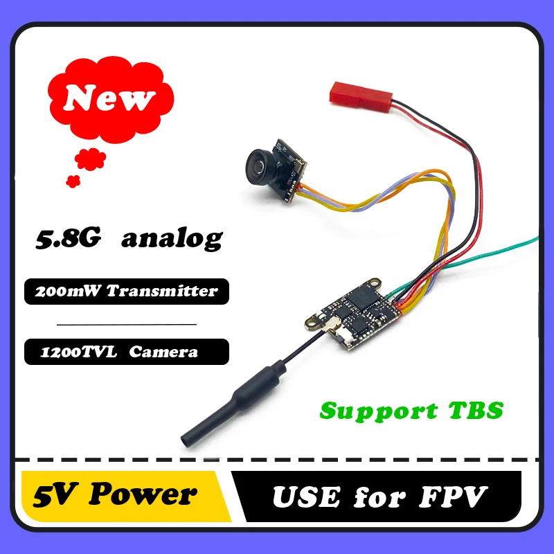 

SLONWAKE 5.8G 1200TVL FPV Camera VTX Fvp Transmitter 48CH Mini Combo 25/100/200mW Adjustable 5V Power for RC Racers Drones