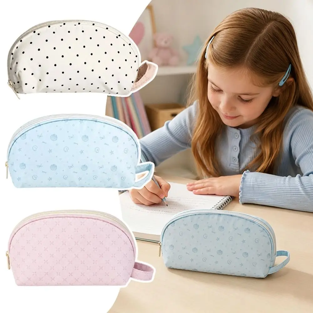 Portable Polka Dot Pattern Pencil Case Handheld Design Large Capacity Pencil Pouch Stationery Pouch Students Gift