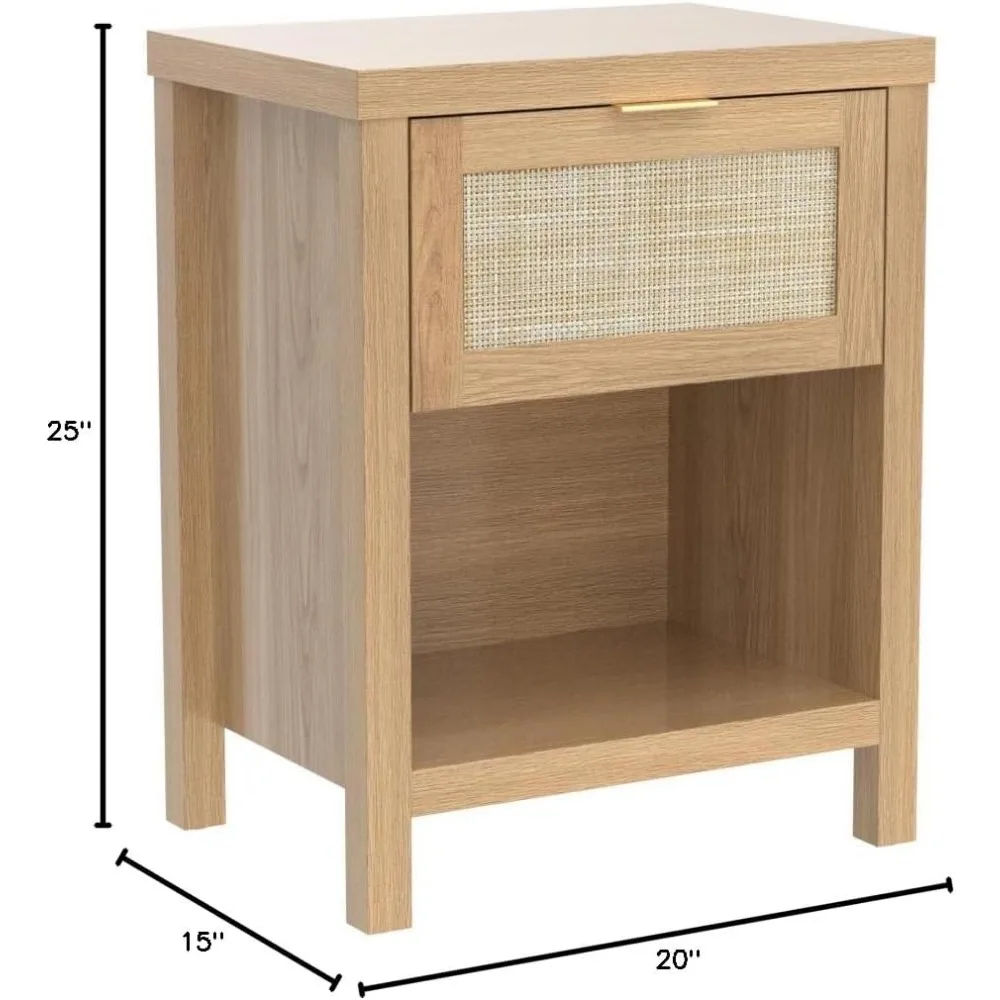 Rattan Nightstand Set of 2 - Night Stand with Drawer and Storage Shelf -  End Tables Side Table Accent Table for Bedroom image 3