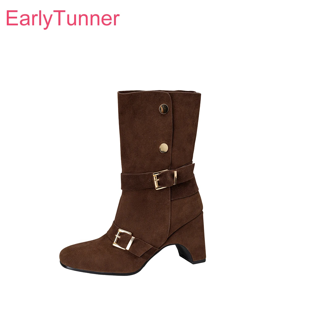 

2025 New Winter Sweet Brown Black Women Mid Calf Boots Strange High Heel Lady Casual Shoes Plus Small Big Size 11 32 43 46 48