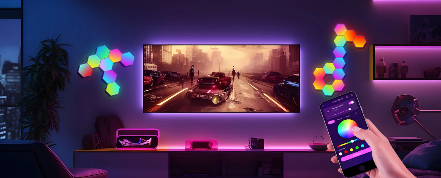 20/12/8 Pack Hexagon Lights Wall RGB Panel Smart APP Hexagonal Modular Gaming Light Music Sync Honeycomb Shape Hexagonl Light