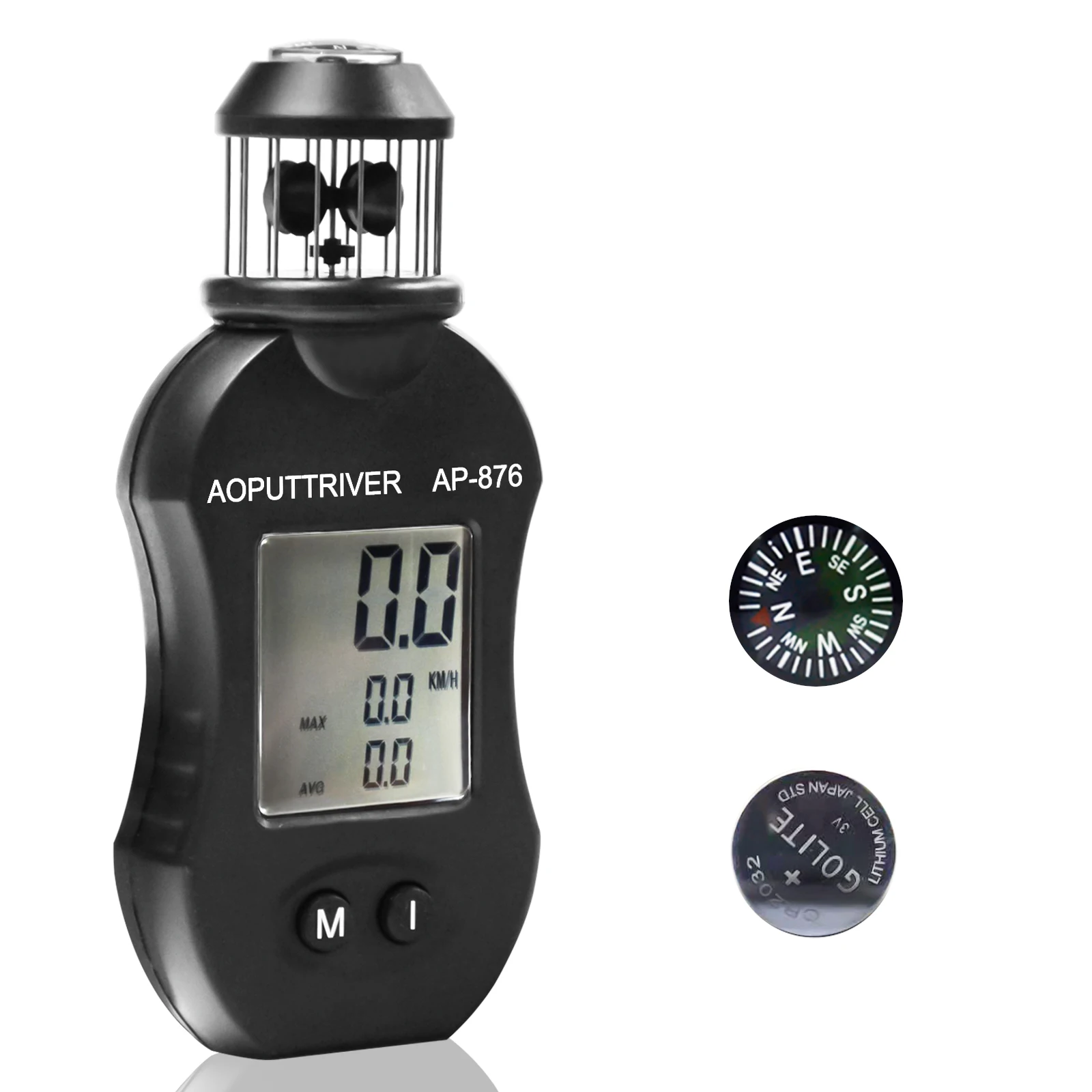 Handheld Cup Anemometer Wind Speed Meter with Compass, 0.7-42m/s Velocity Gauge, Max/Avg/Current Display, 8-Day Data Logger