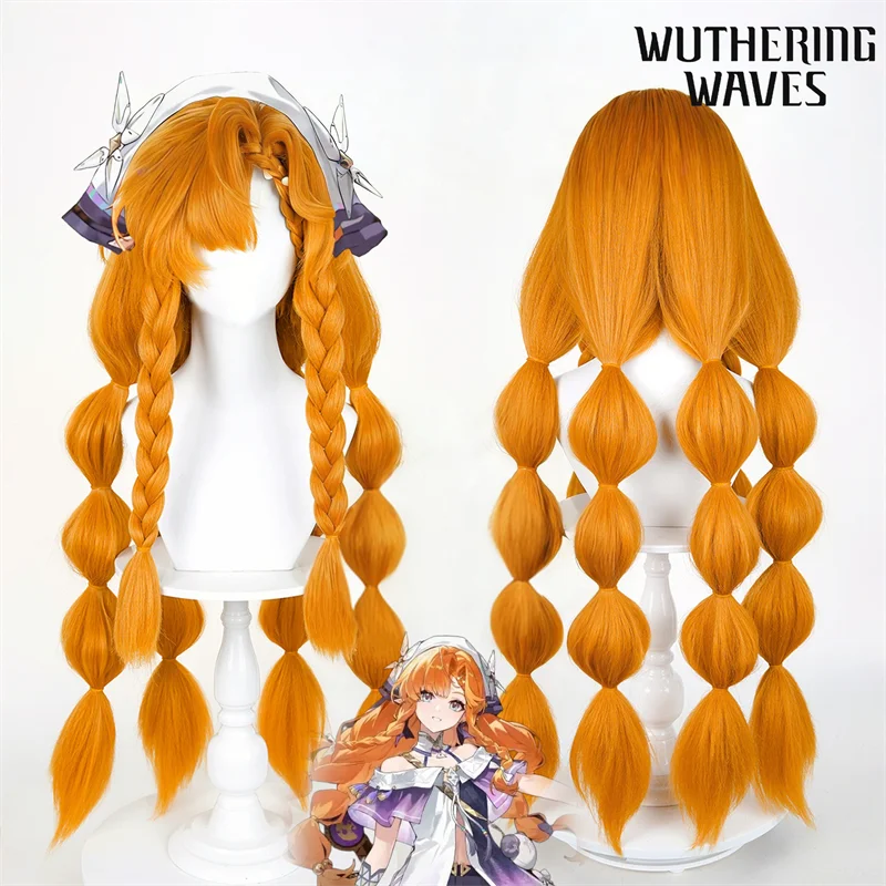 

Wuthering Waves SIGRIKA, парик для косплея, длинные оранжевые плетеные волосы с конским хвостом, термостойкие синтетические парики, карнавальный реквизит для Хэллоуина