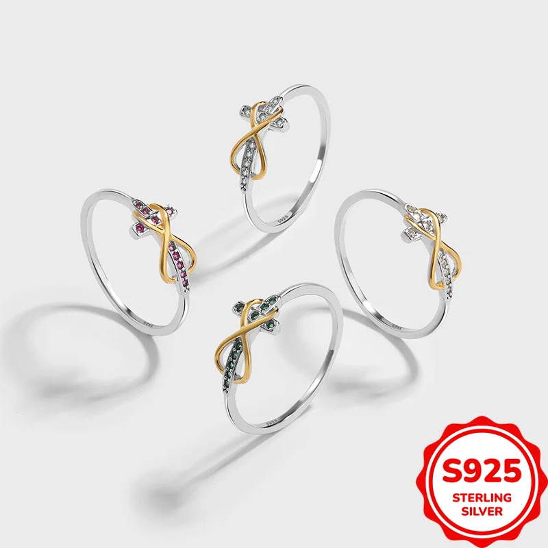 

Personalized Trendy and Cool Authentic S925 Silver Two-color Cross Lady Commuting Versatile Ring