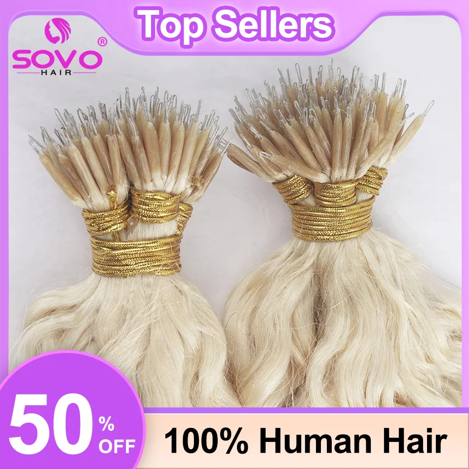 O micro grânulos encaracolado extensões do cabelo, cabelo natural dos microbolings, anéis Nano, cabelo humano real, onda de água, platina 60 #