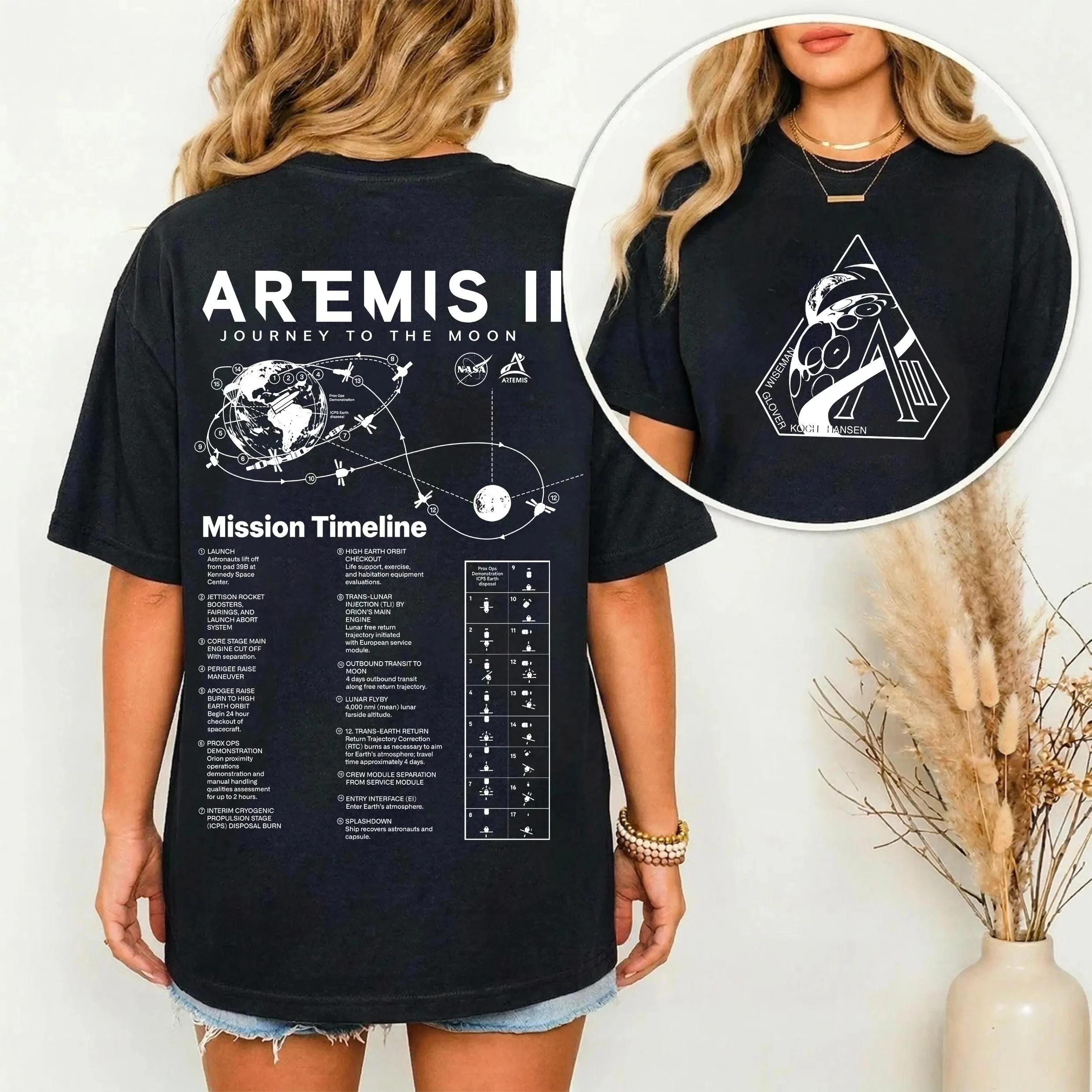 Camiseta Espacial Artemis II Moon Mission Timeline para Homens e Mulheres, Roupa de Algodão de Verão, Moda Casual, Gola Redonda, Manga Curta