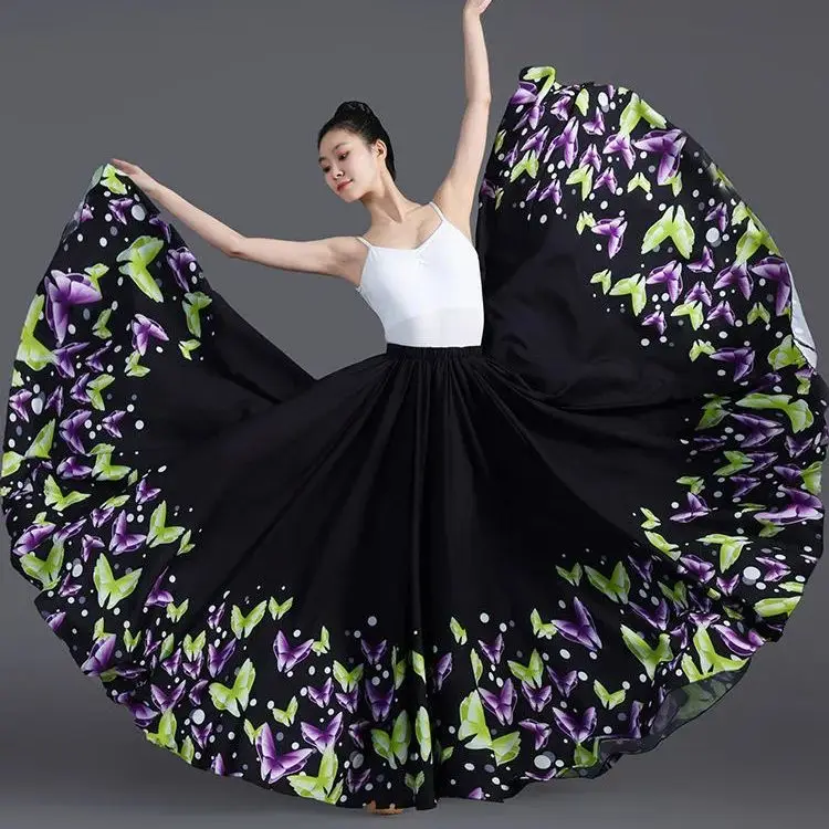 Gonne da ballo di flamenco da donna da 720 gradi Danza classica moderna Stampa geometrica Gonna grande Costume da spettacolo teatrale