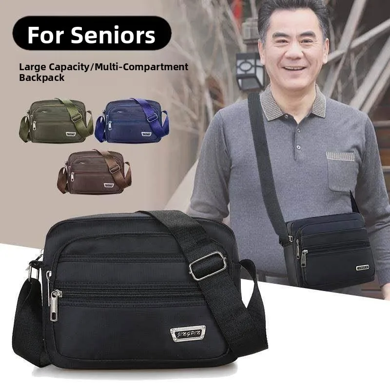 Waterproof Oxford Cloth Crossbody Bag Multi-Layer Casual Outdoor Leisure Men's Shoulder Bag Soft Handle Zipper Closure Backpack