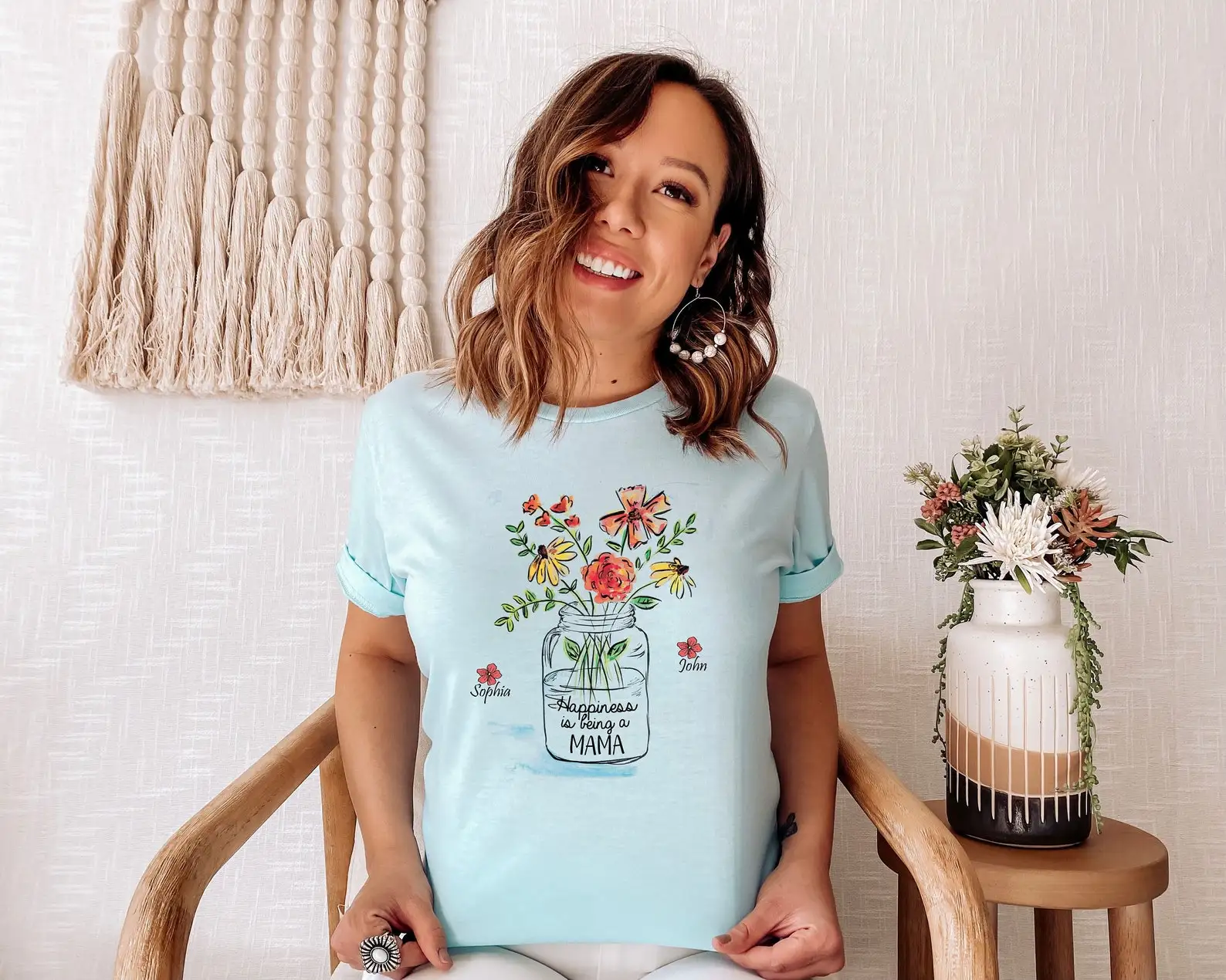 Grandma Shirt with Custom Birth Flowers Names Mothers Day Gift Unique