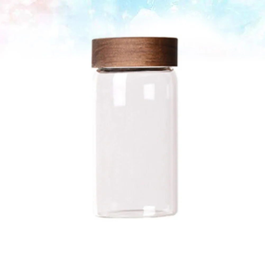 

1pc Glass Sealed Container Transparent Food Storage Box Wood Lid Leakproof Moisture Resistant Fresh Keeping Kitchen Home Use