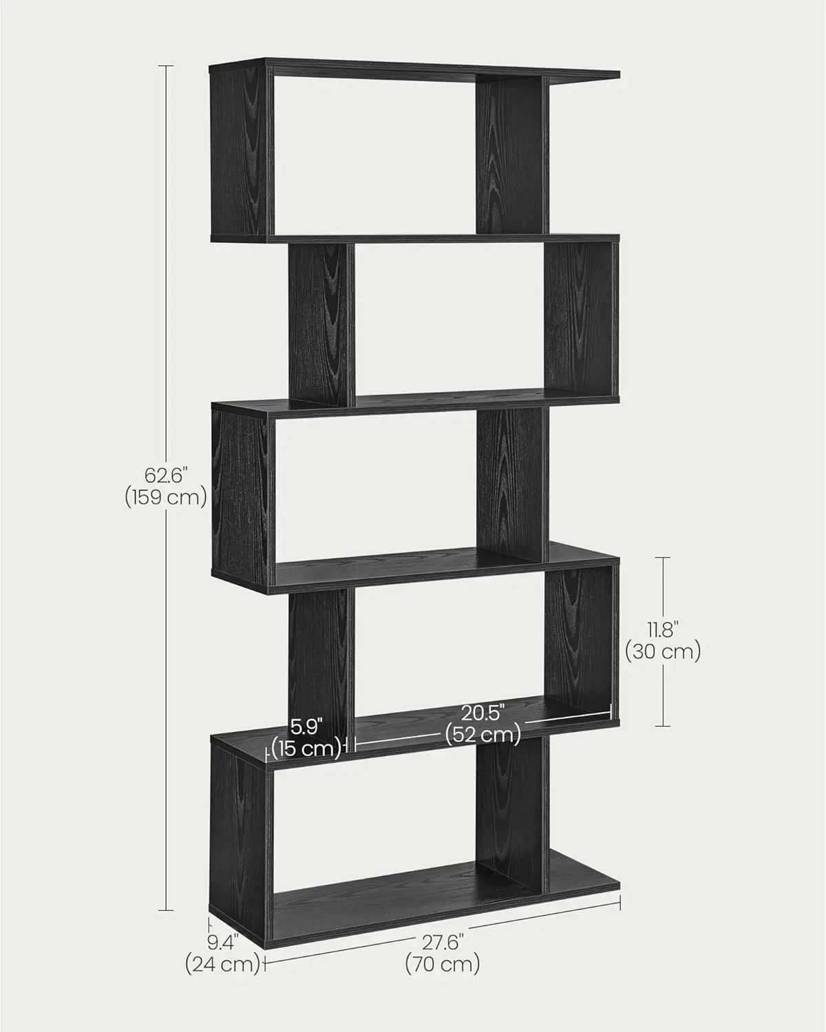 Bookshelf, 5-Tier Bookcase, Tall Display Shelf, Freestanding Storage Shelf, Room Divider, for Home Office, Living Room