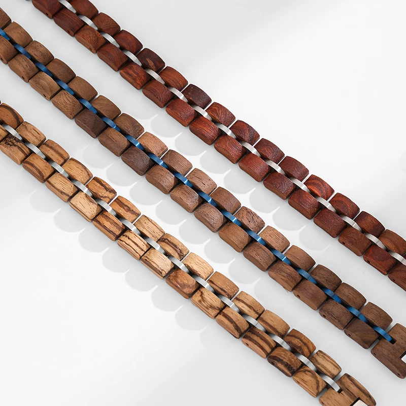 

PAPERPLUS Men's Wooden Stainless Steel Bracelet Trendy Casual Fashion Jewelry for Party Wedding Wholesale