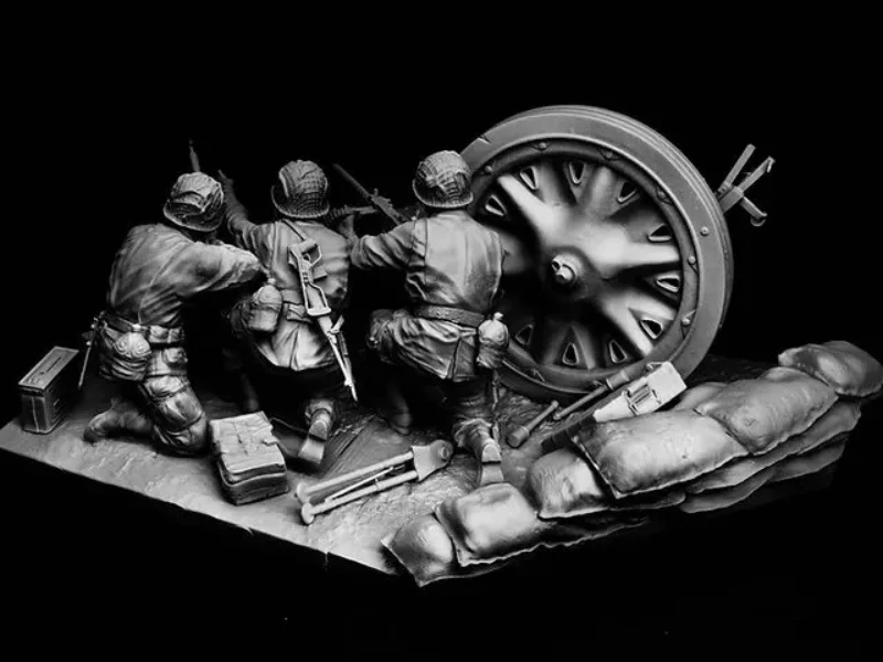 1/16 Scale 120mm Die-Cast Resin Figure Model Kit 101st Airborne Division Fired Artillery 3 Figures & Base Unassembled Unpainted