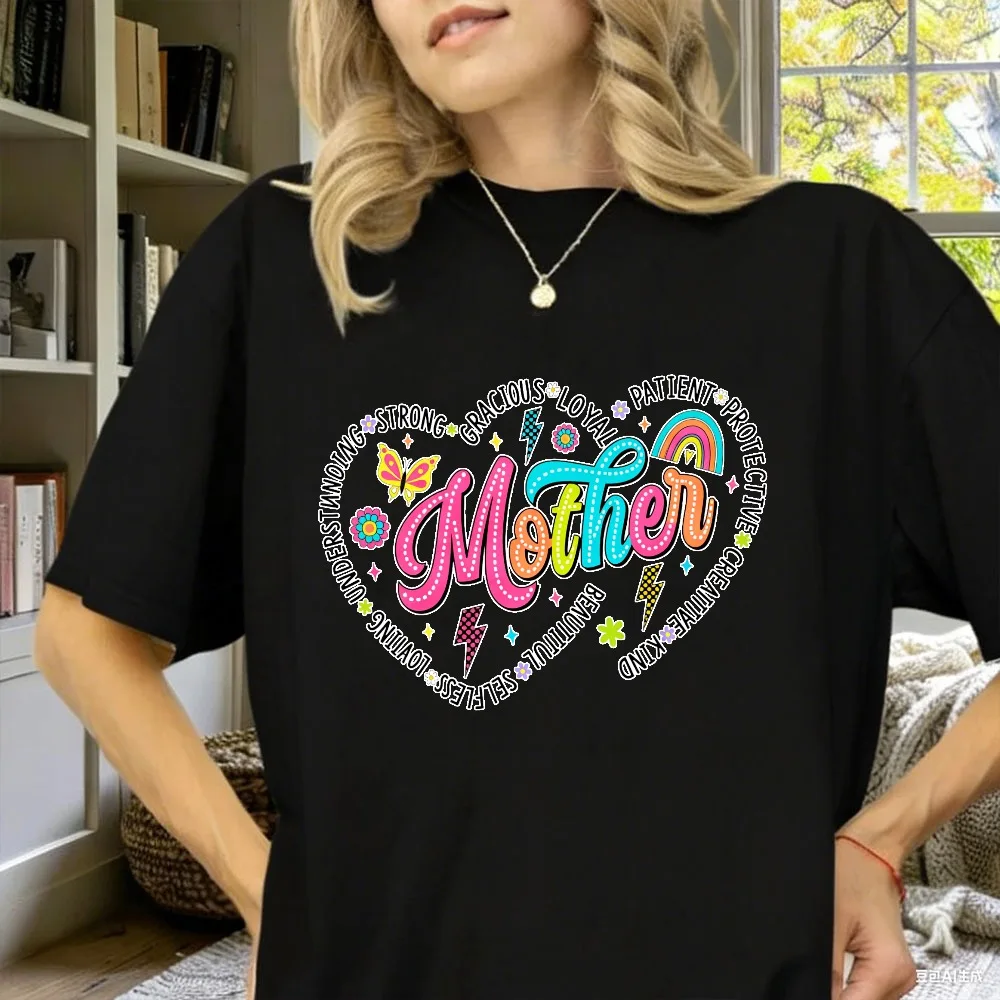 Heartfelt Mother Appreciation Word Strong Beautiful Wise Kind Best Mom Designed Colorful Retro with Strong Gracious Traits Tee
