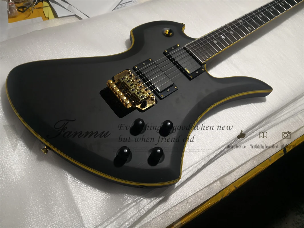 Matte Black guitar tremolo bridge Rose wood fingerboard Maple neck Set In maho body yellow body 22 Frets gold tuner BC Gitta