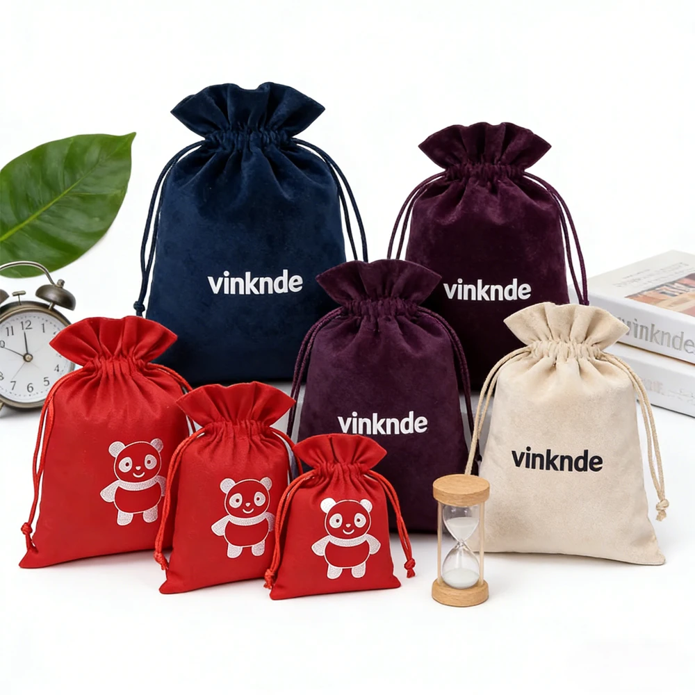 

100Pcs Custom Logo Flannel Jewelry Bags Navy White Velvet Drawstring Packaging Pouches Earring Necklace Bracelet Candy Bag Box