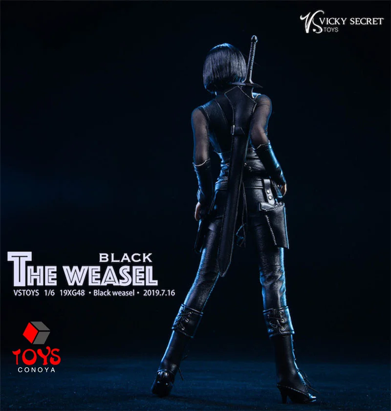 VSTOYS 19XG48 1/6 Female The Black Weasel Head Sexy Cool PU Leather Clothes Suit Accessory for 12\'\' S12D Action Figure Body