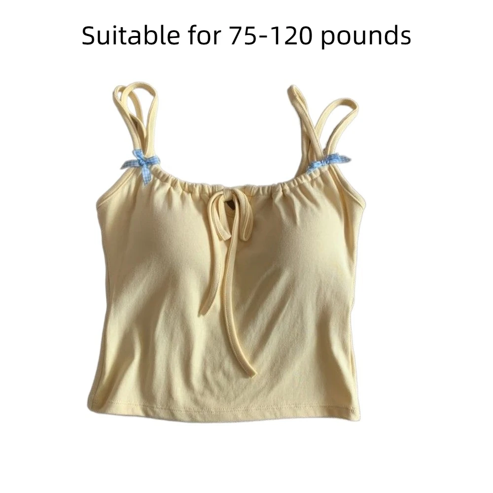 قميص قصير نسائي صيفي أنيق بدون أكمام مع وسادة صدر تانك القمم السباغيتي حزام القوس المحاصيل القمم كاميس سليم