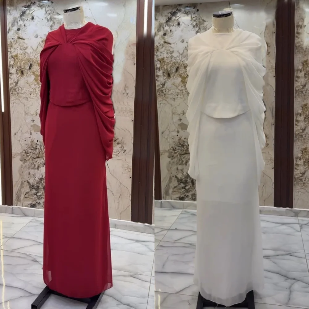 

Customized Chiffon Draped O-Neck Midi Dresses Bespoke Occasion Simple Woman Elegant Party Wedding Sizes Available Formal